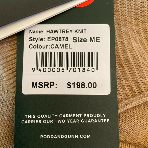 Rodd & Gunn Mens Hawtrey Knit Camel Sweater Crew Neck Wool Pullover Size M NWT - Picture 12 of 12